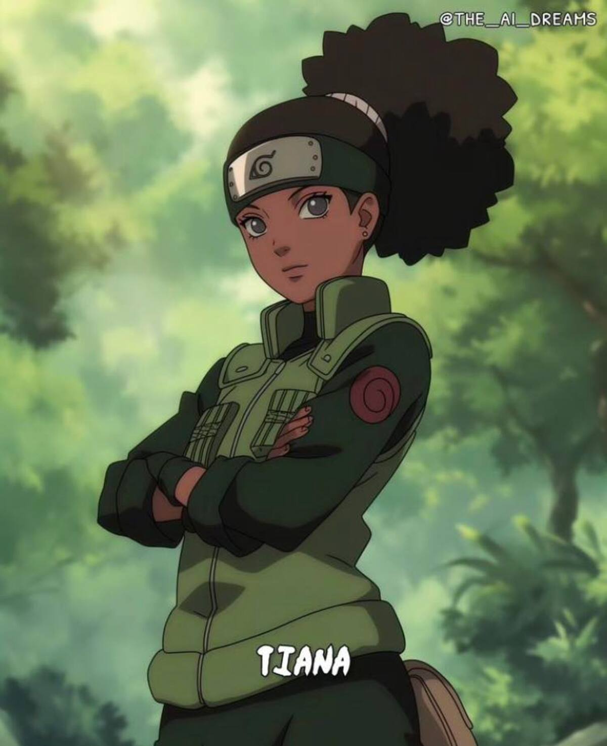 Tiana en estilo de Naruto según una IA