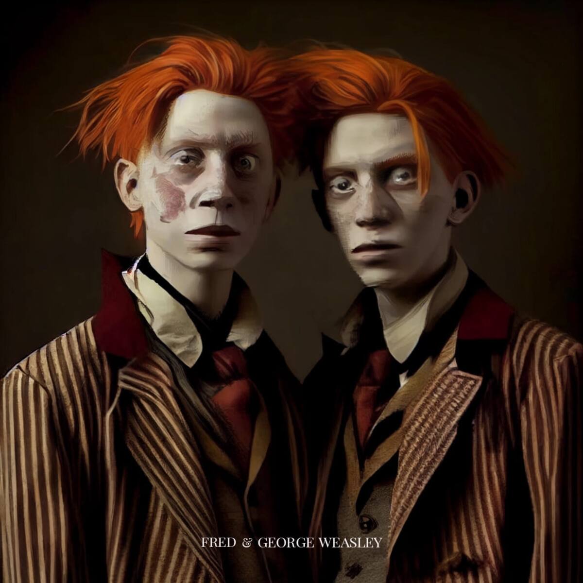 Gemelos Weasley en estilo de Tim Burton según una IA