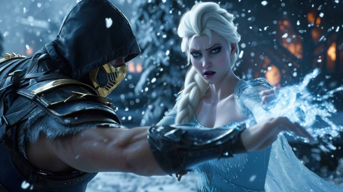a picture scene Elsa from Frozen fighting with Sub-zero from Mortal Kombat Unreal Engine 5 --ar 16:9 --v 6 Job ID: b3cbaf2f-791d-4cfe-8e2c-71ccdfcc5c98