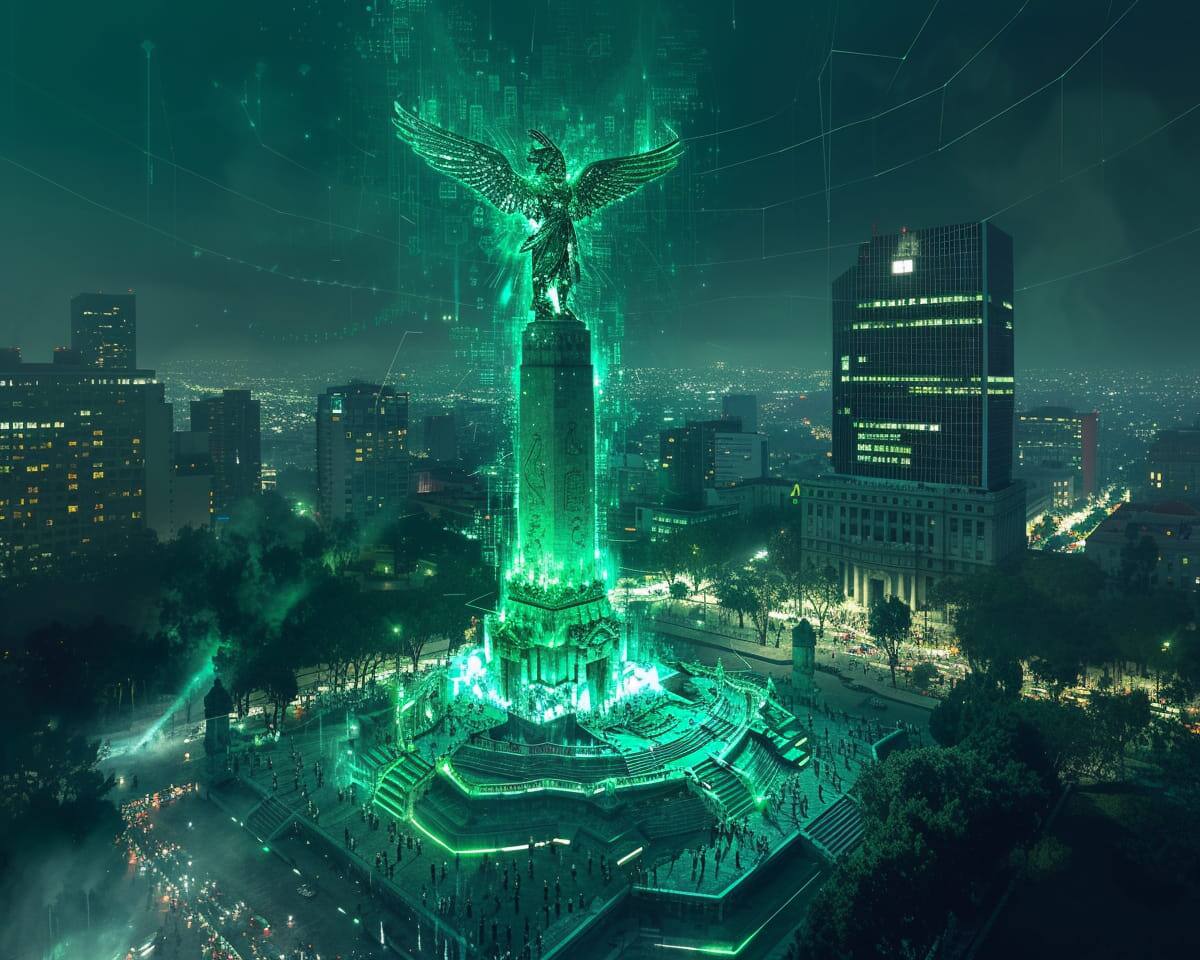 El ángel de la independencia en versión cyberpunk según una IA