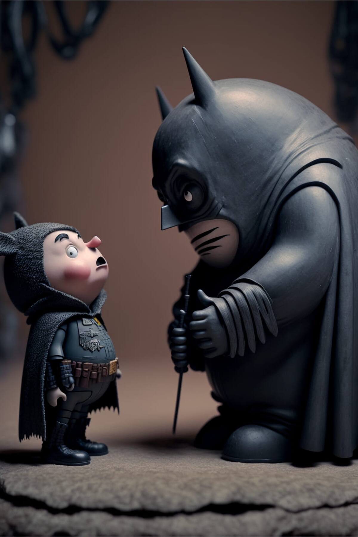 "Batman cobra vida con la magia del stop motion impulsada por inteligencia artificial, deslizándose entre las sombras animadas de Gotham."