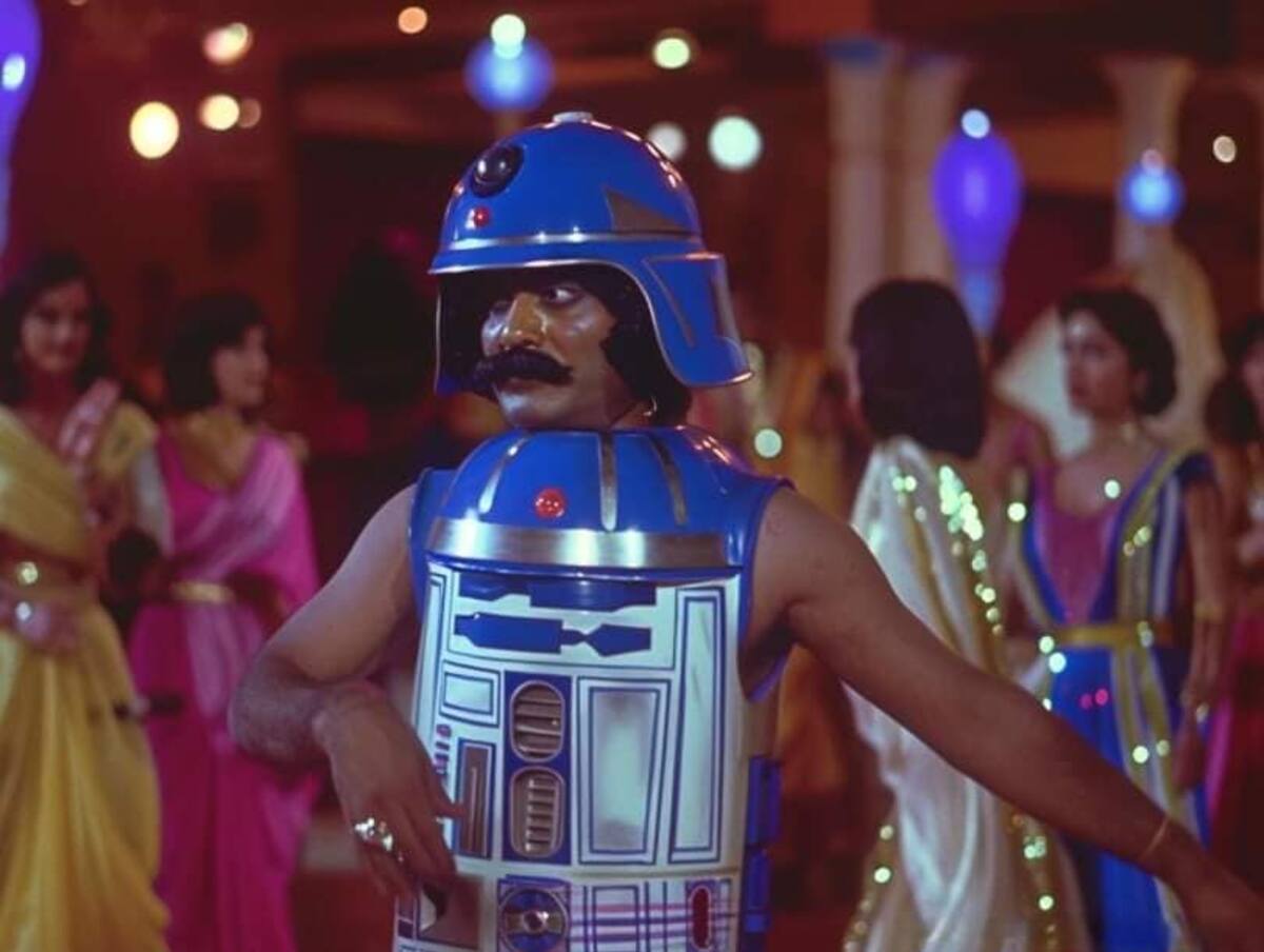 R2-D2 es famoso por su aspecto tierno de robot, sin embargo, por cuestión de presupuesto en esta versión ha sido reemplazado por un actor