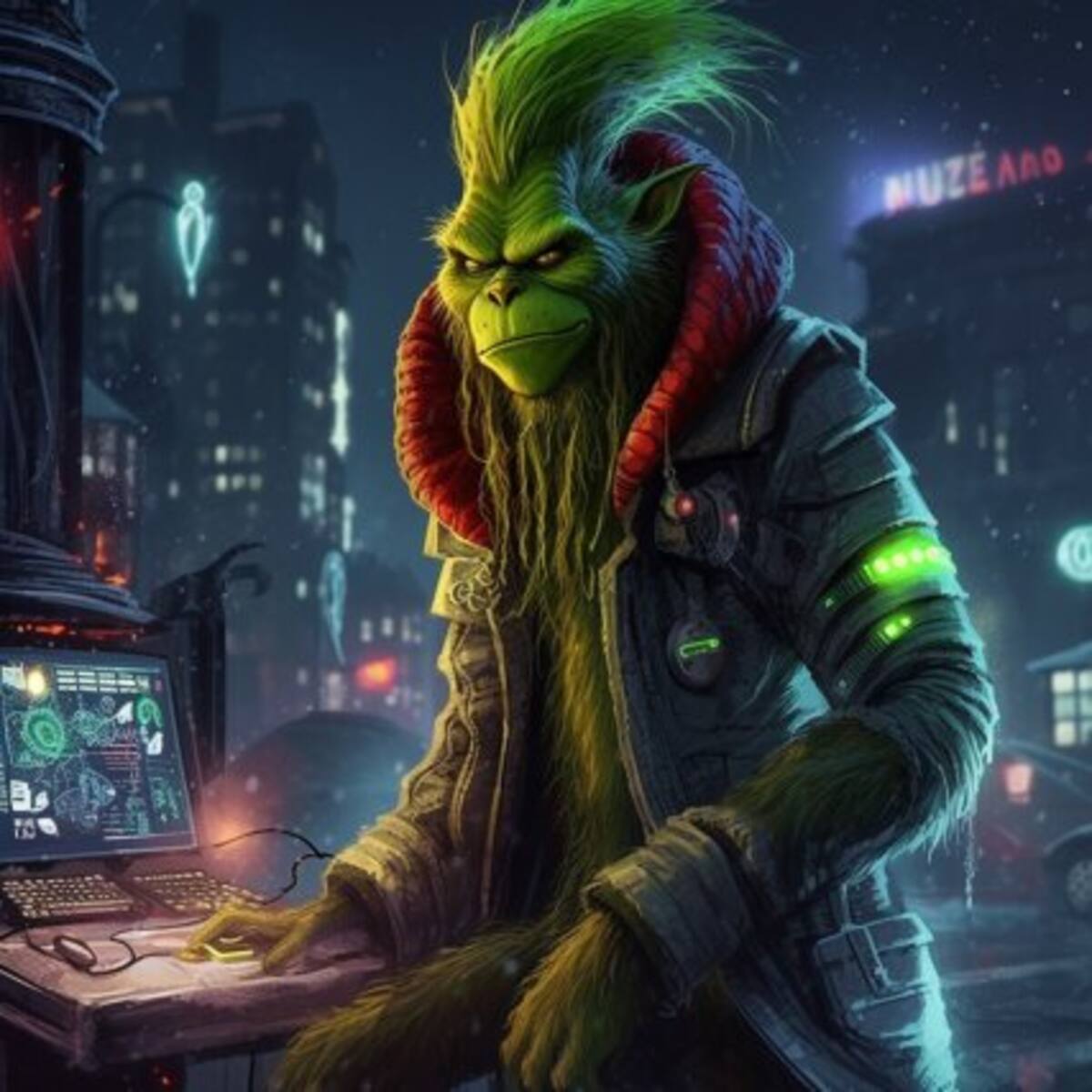 Así se vería el Grinch en versión cyberpunk según la Inteligencia Artificial de Midjourney | Hoy Cripto