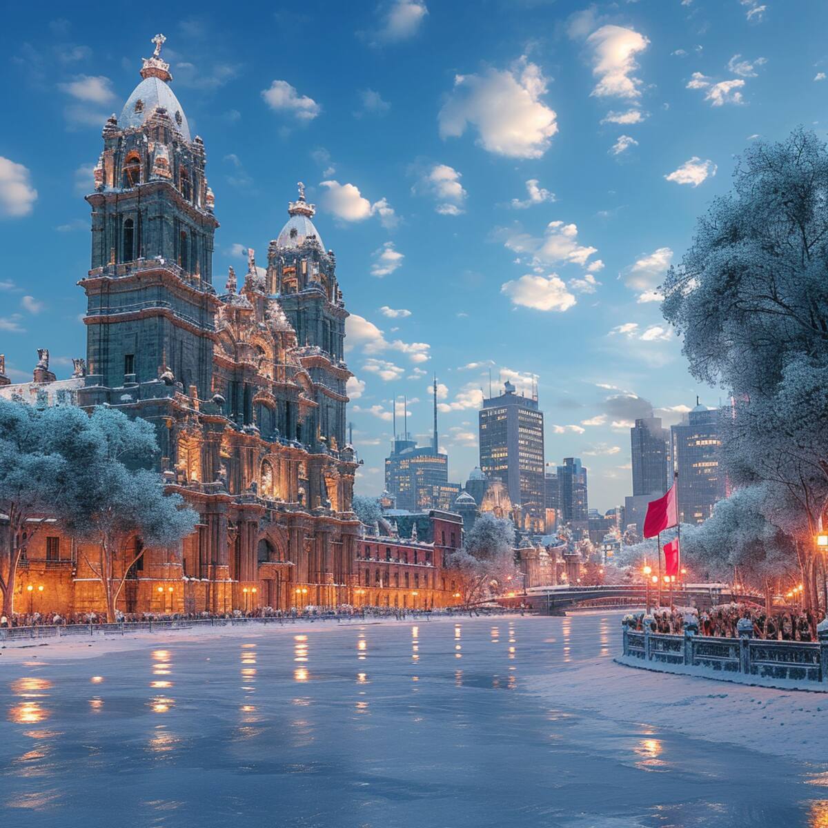 El Zócalo convertido en una pista de hielo natural.