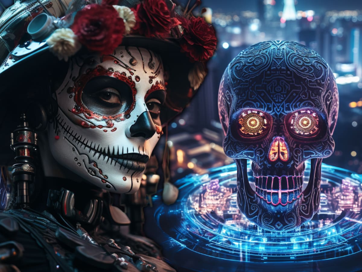 Así será el Día de Muertos del 2077, según inteligencia artificial