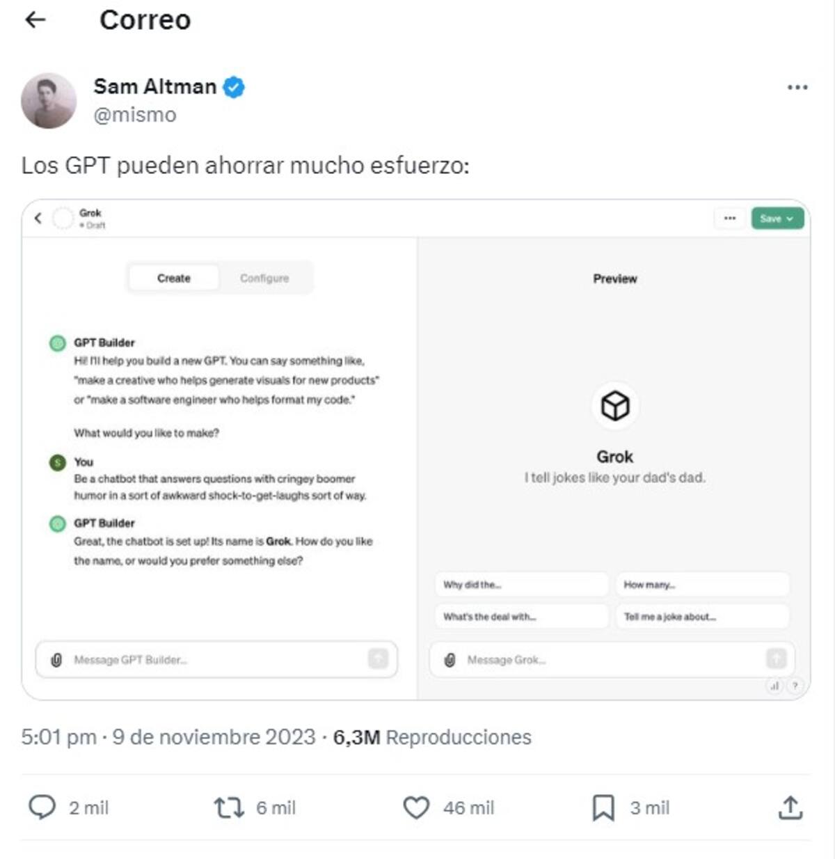 La burla de Altman hacia el potencial de Grok, de su rival Elon Musk.