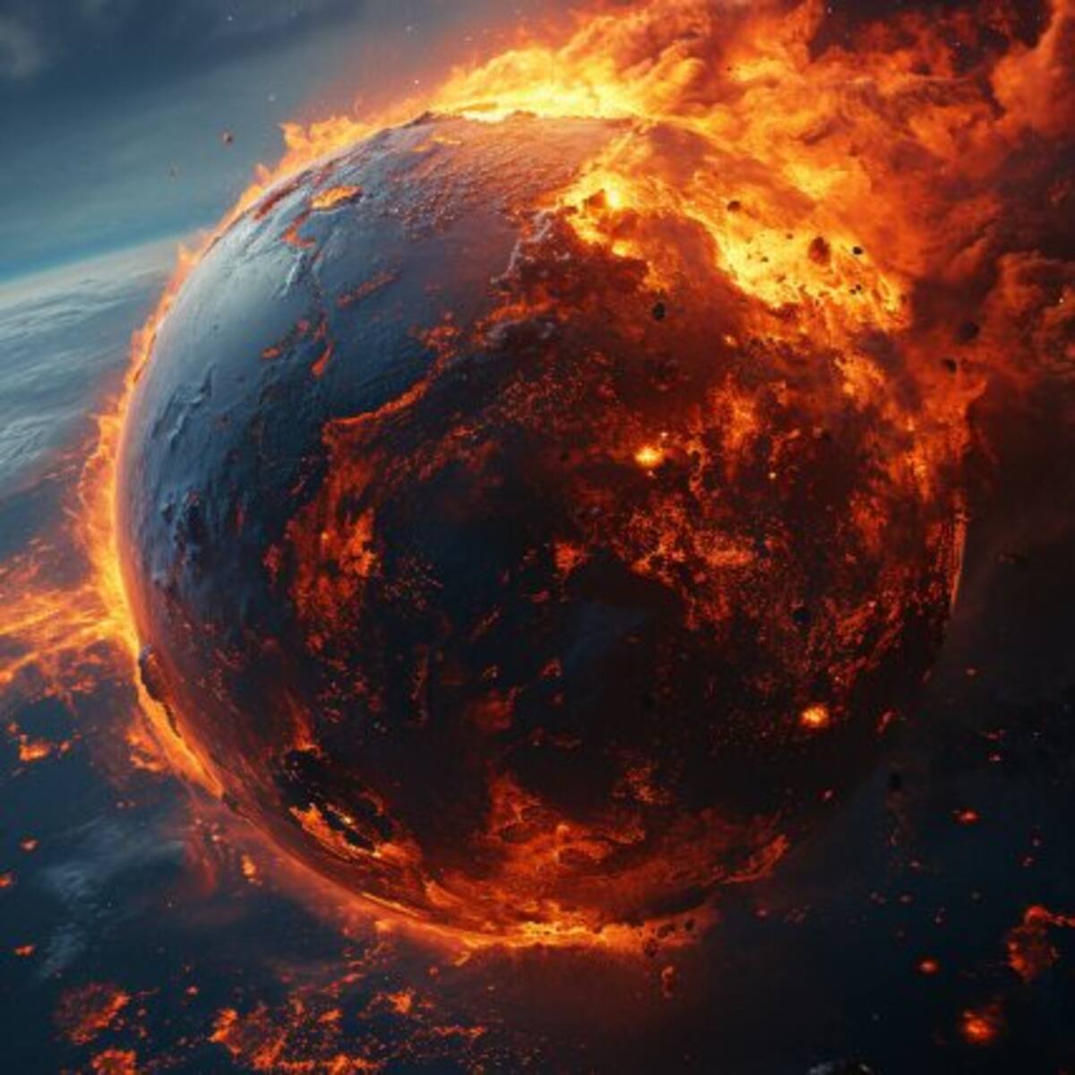 Así se vería la Tierra si se cumpliera la predicción de Stephen Hawking y se convirtiera en una bola de fuego | Midjourney