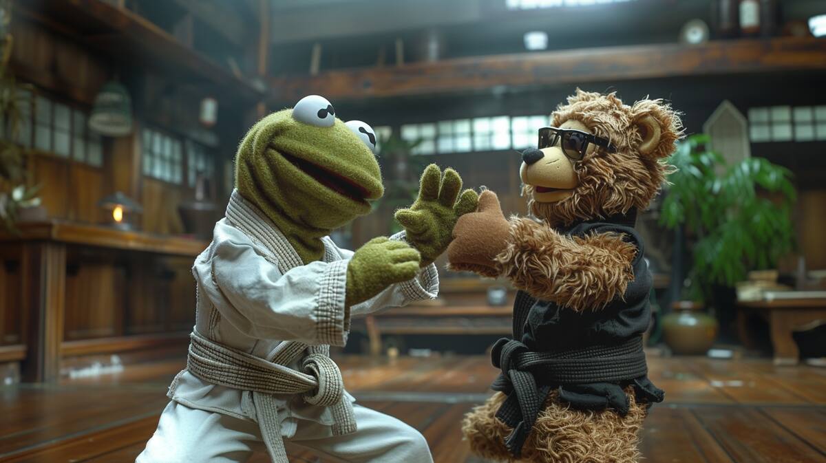 La Rene vs el oso que representa a Morfeo en Matrix según una IA