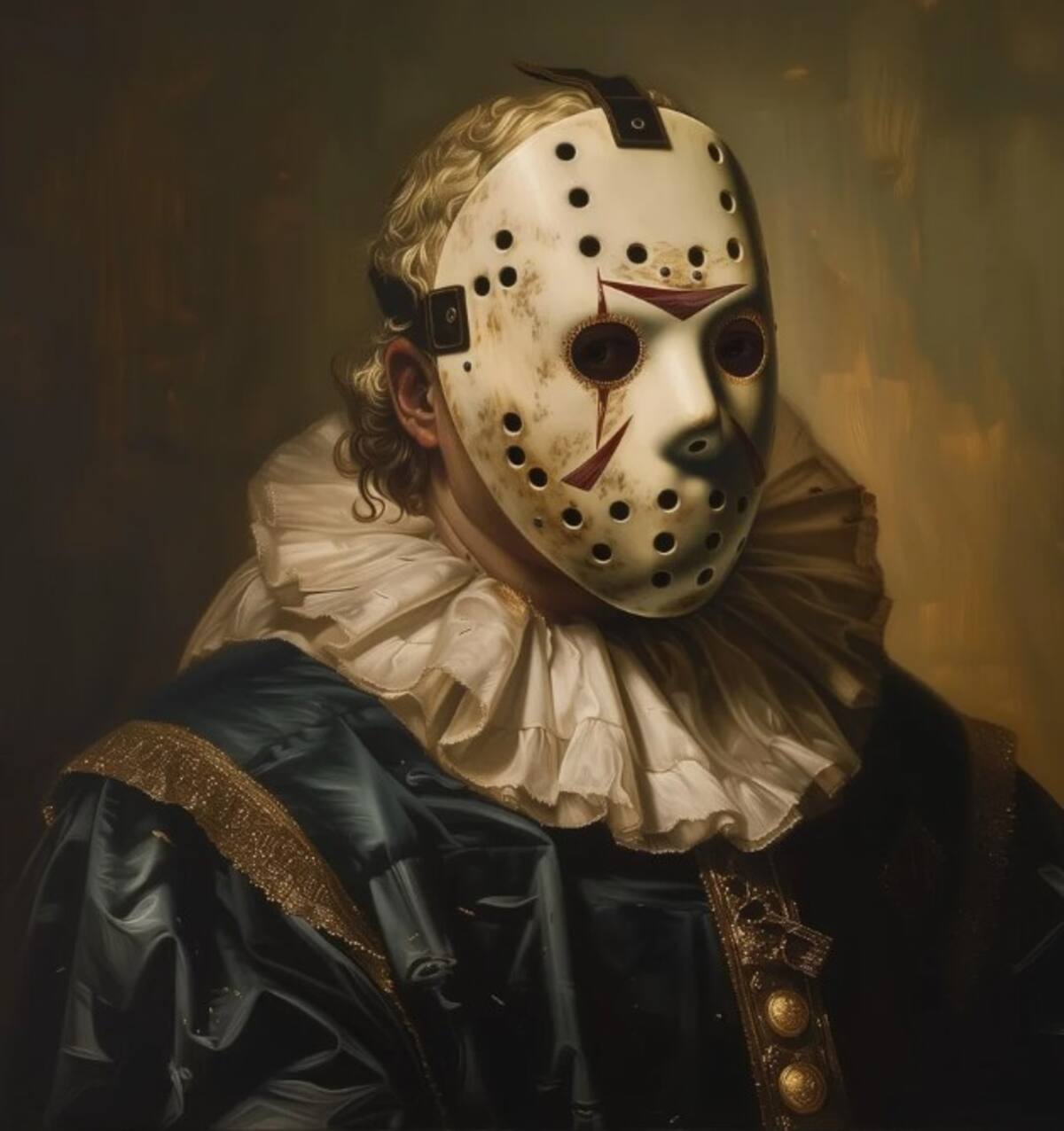 Jason Vorhees y el cuadro "Herman Doomer" de Rembrandt.