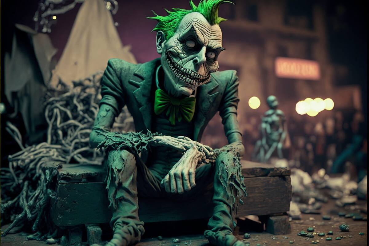 "El Joker, arquitecto del caos, desata risas digitales en un mundo animado por inteligencia artificial junto a Batman."