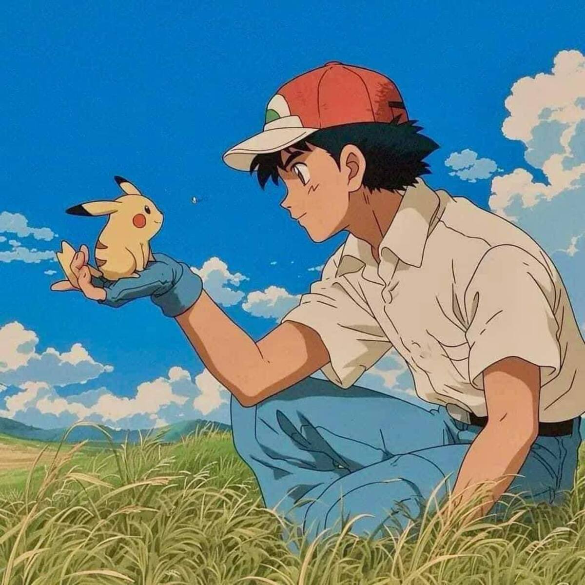Ash y Pikachu en estilo Ghibli según una IA