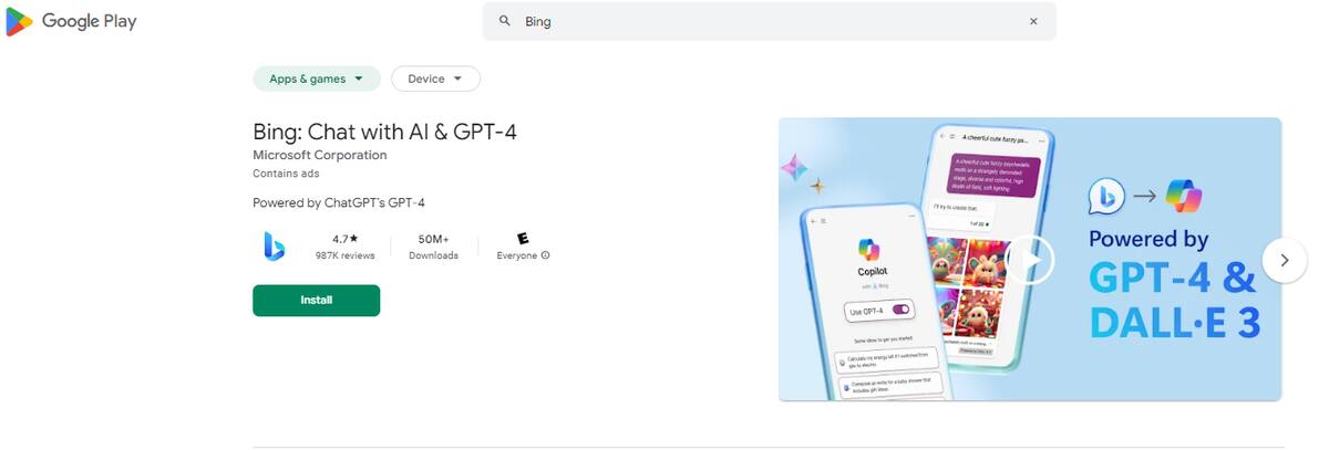 Para comenzar a usar Chat Bing de forma gratuita, sólo tienes que descargar la app oficial de la Google Play Store e iniciar sesión en tu cuenta de Microsoft.