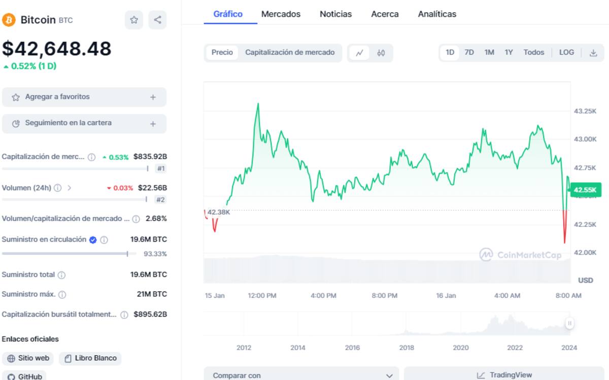 Precio de BTC este 17 de enero del 2024