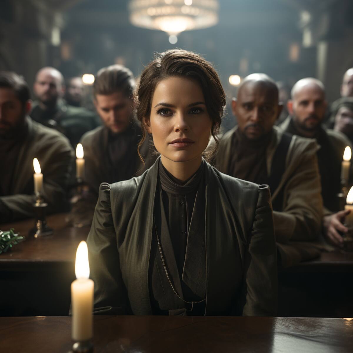 En los salones grandiosos de la Orden Jedi, la intriga política se desata, con confrontaciones dramáticas entre Jedi. Expresiones faciales realistas y movimientos dinámicos de cámara aumentan la tensión.