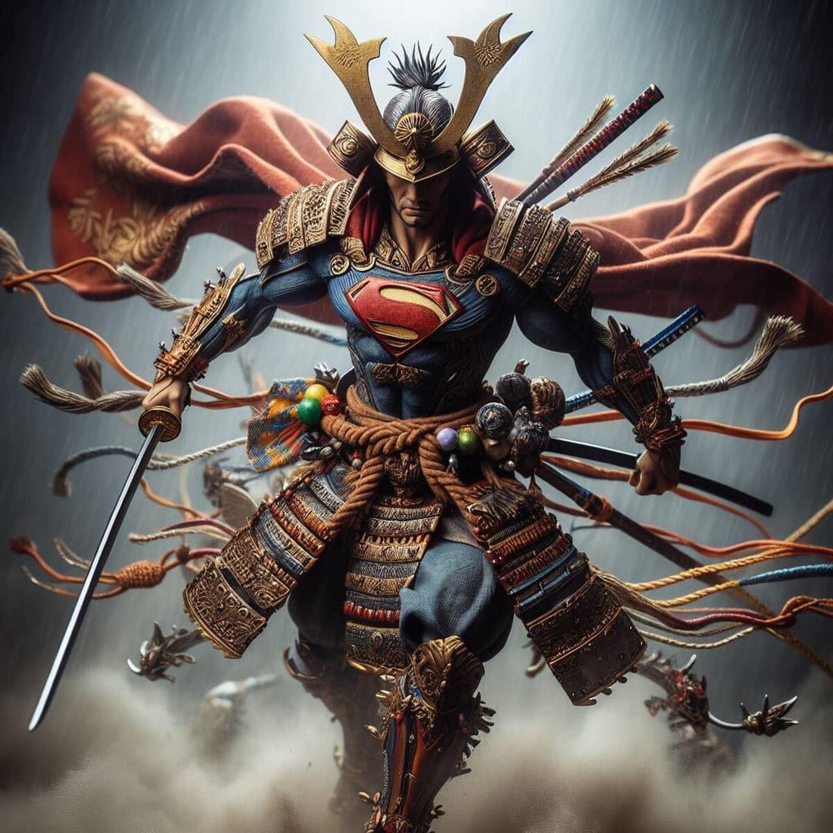 Inteligencia artificial revela cómo se vería el "Superman" en la época de samurais.