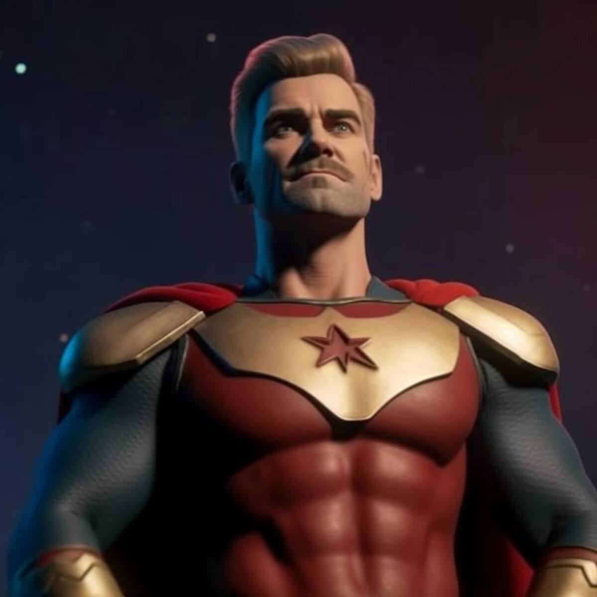 El atuendo de este Homelander y Omni-man combina los colores rojo, blanco y azul que caracterizan a ambos personajes