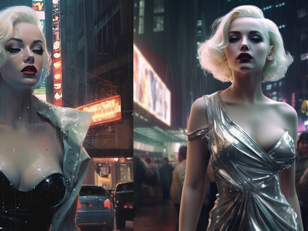 Marilyn Monroe es imaginada en un contexto cyberpunk por una inteligencia artificial