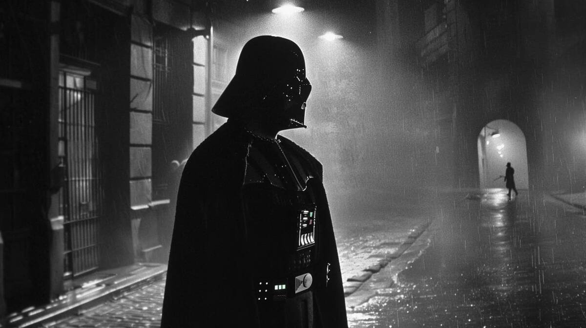 Darth Vader en estilo noir según una IA