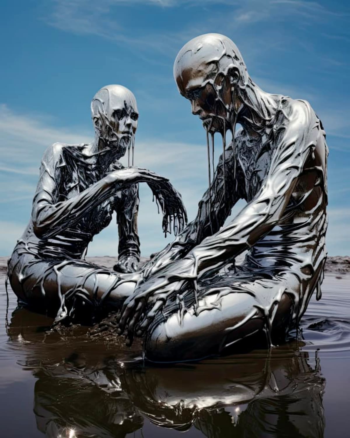 Entes humanoides de petróleo desfalleciendo.