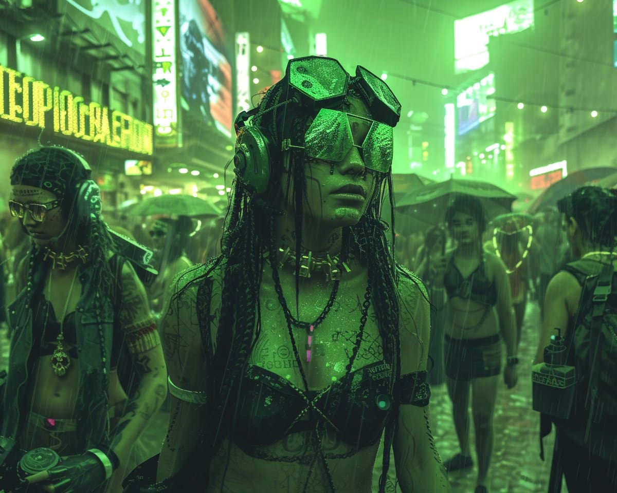 Carnaval en estética cyberpunk distópico