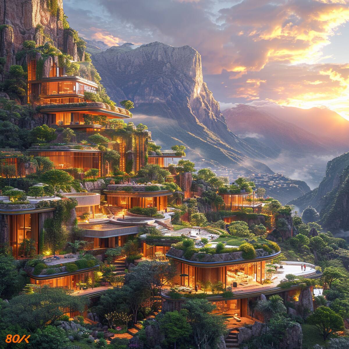 Vecindarios enteros de casas apiladas unas sobre otras en esta visión futuriasta imaginaria del imperio Inca sin la corrupción de occidente.