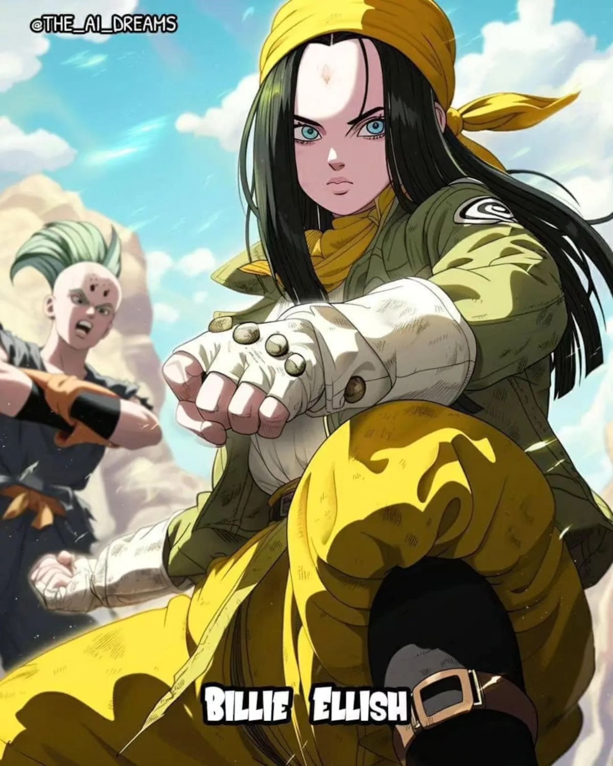 Así se vería billie Eilish en el mundo de Dragon Ball Z