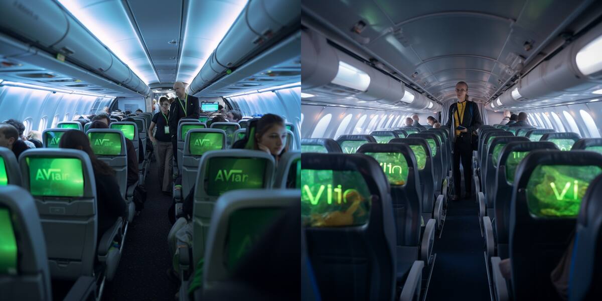 Las personas se sentarán en hileras de 4 asientos con pantallas holográficas en los respaldos. ¡Buen intento escapando de la publicidad!