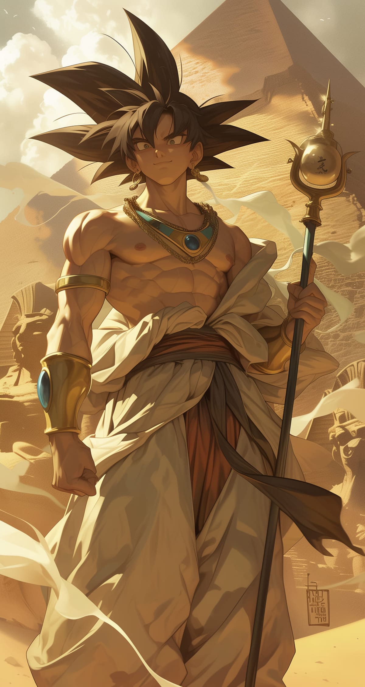 Gokú imaginado en el antiguo egipto según una IA