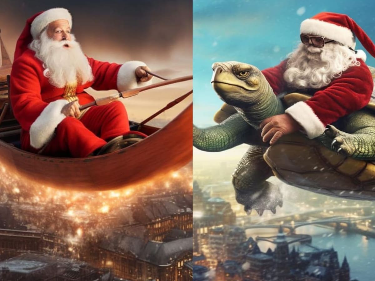 Santa Claus prueba diferentes formas de transportarse en esta Navidad con ayuda de la inteligencia artificial