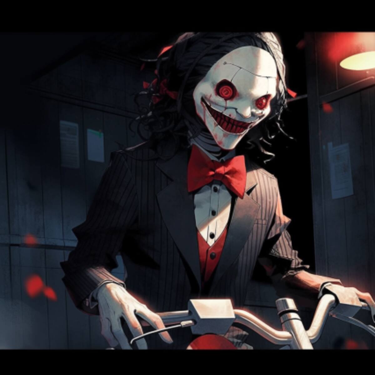 Midjourney imagina cómo sería Billy, el títere de SAW, si apareciera en un anime japonés.