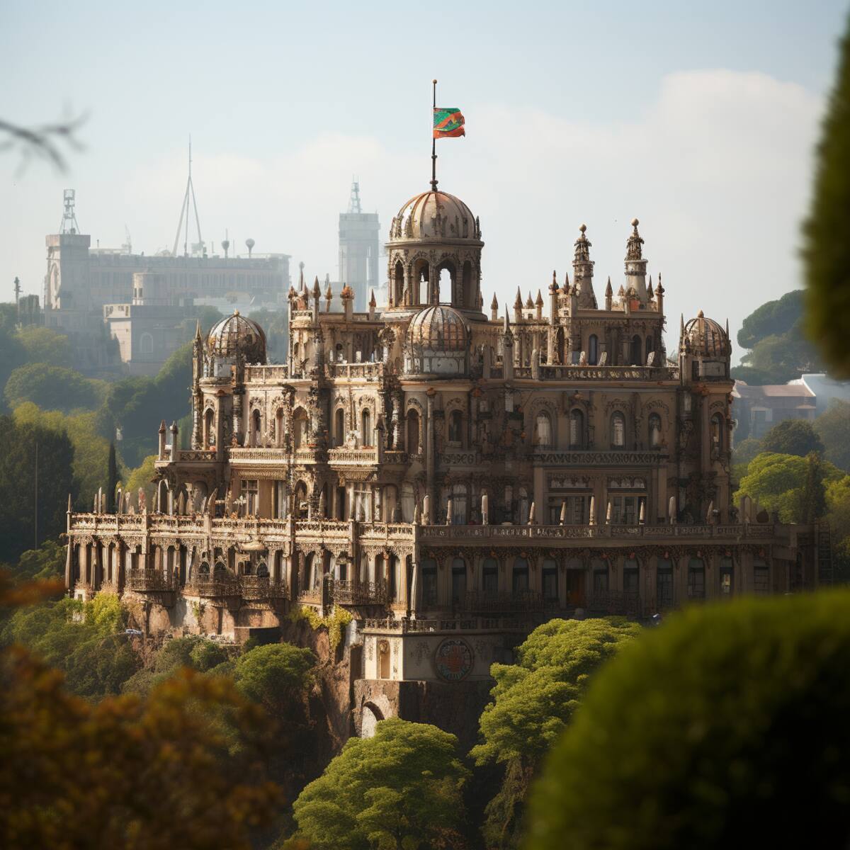Una vista a la distancia del castillo disney inspirado en el de Chapultepec