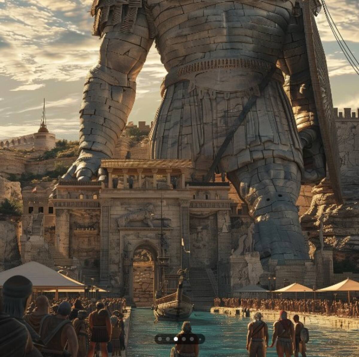 El Coloso de Rodas: Una estatua gigantesca del dios griego Helios, erigida en el puerto de Rodas, Grecia, para conmemorar la victoria sobre un ejército invasor, desafortunadamente destruida por un terremoto.